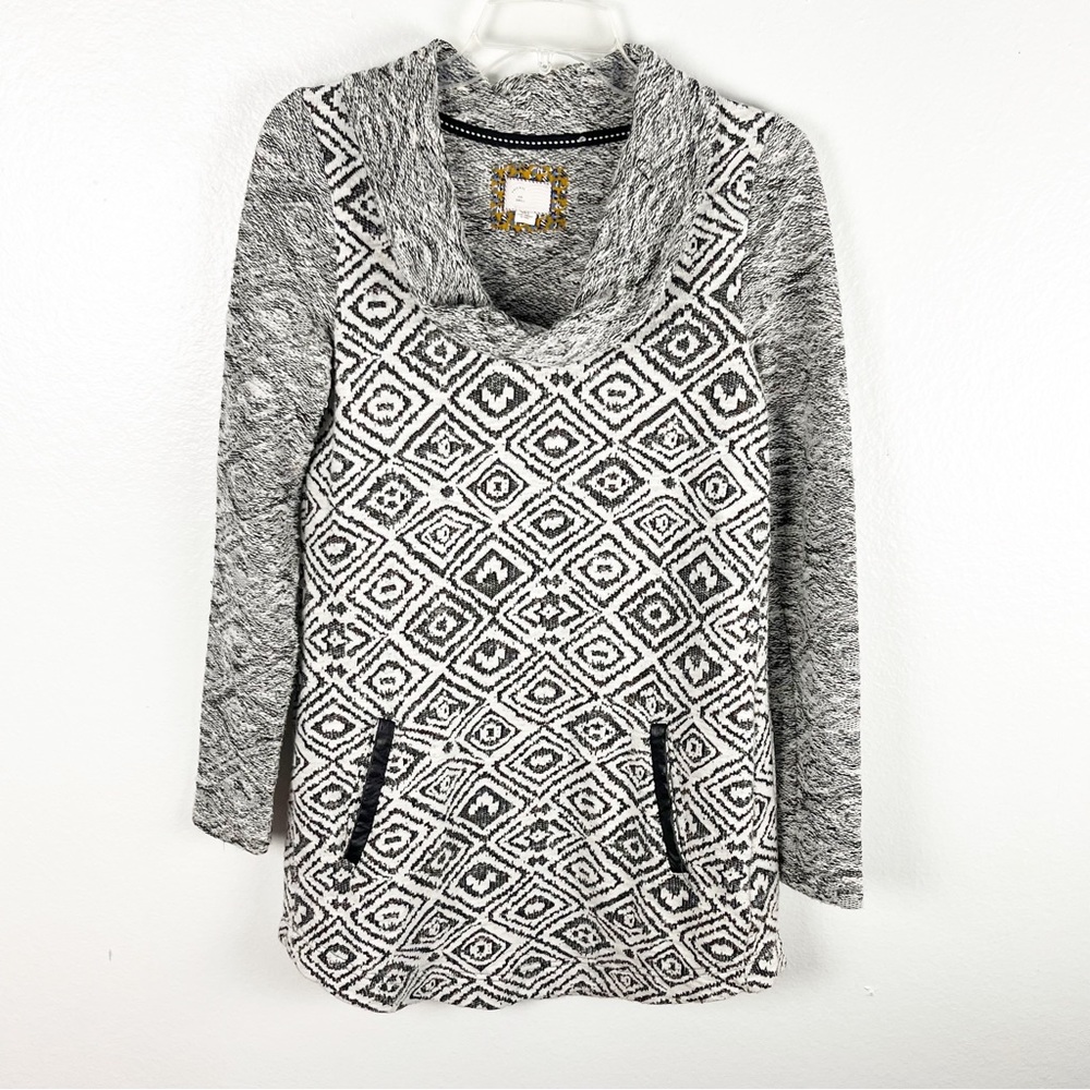 ANTHROPOLOGIE POSTMARK Konya Ikat Cowl Neck Pockets Aztec Print Sweater Small